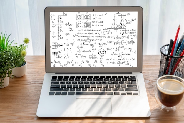 Mathematic equations and modish formula on computer screen