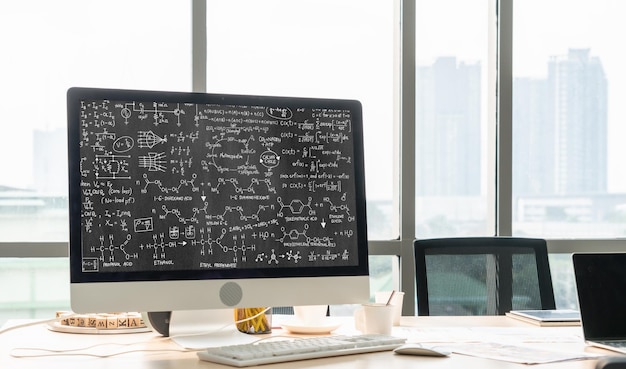 Mathematic equations and modish formula on computer screen