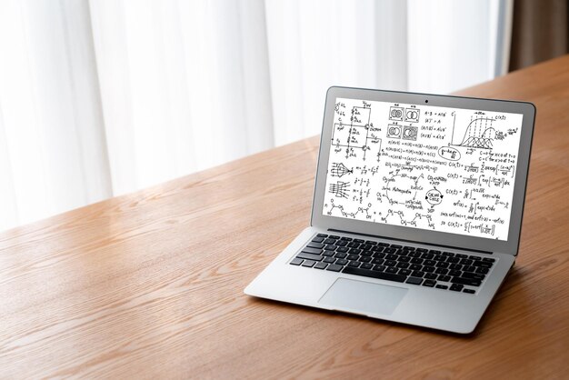 Mathematic equations and modish formula on computer screen