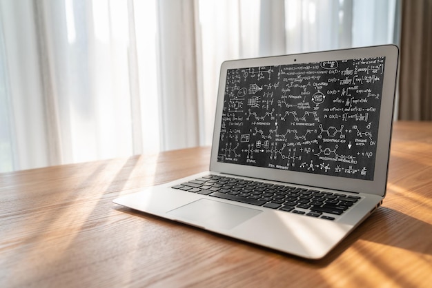 Photo mathematic equations and modish formula on computer screen