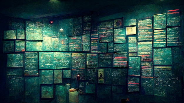 Mathematical Formulas Illustration on Colorful Grunge Wall Background, Math and Algorithm on Wall