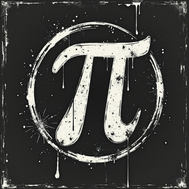 the mathematical symbol pi is surrounded by a circular splattered pattern on a dark background