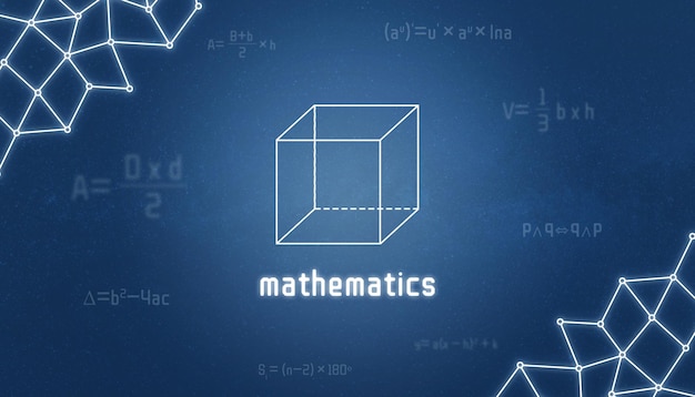 mathematics concept geometry of the cube with mathematics text surrounded by formulas