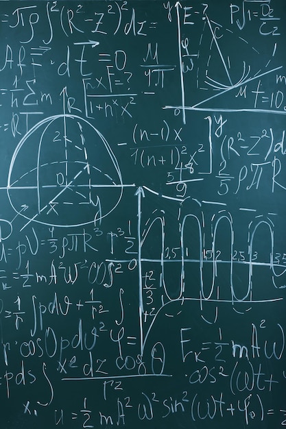 黒板の背景に数学の数式
