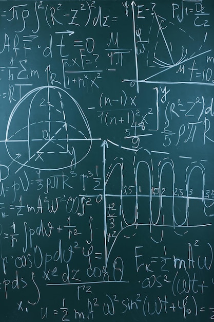 Maths formulas on chalkboard background