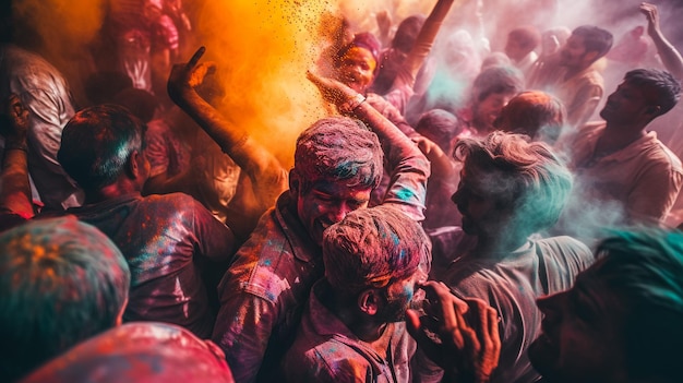 Foto mathura holi festival mensen vieren holi met kleuren in nand gaon uttar pradesh india 5 maart
