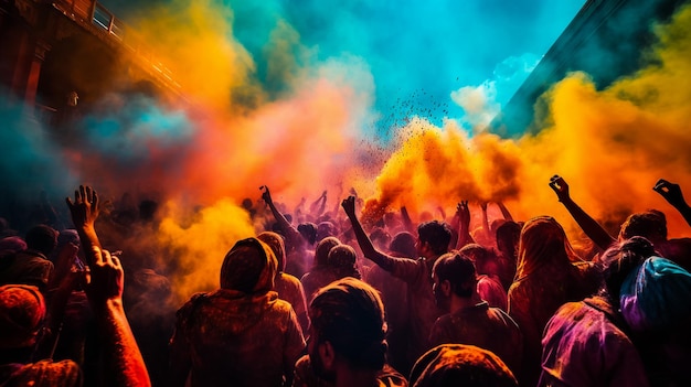 Mathura holi festival people celebrating holi with colors in nand gaon uttar pradesh india march 5