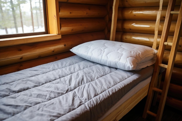 Foto matras op een stapelbed in een rustieke hut