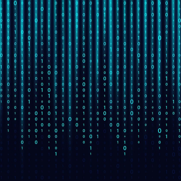 Photo matrix background with numbers on the screen binary code zero one coding data stream binary code