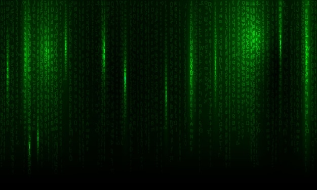 사진 매트릭스 빛나는 녹색, 사이버 공격, 해킹 개념에 대한 문자 코드