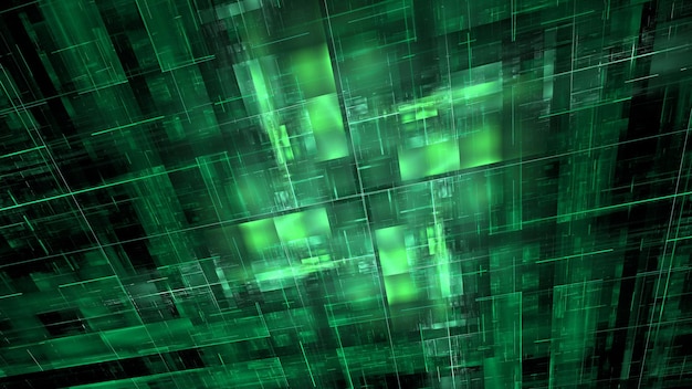 Фото Матрица неоновой зеленой цифровой решетки мерцает энергией и глубиной 3d-рендера