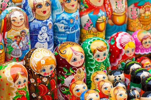 Matryoshka dolls for sale on a market stall