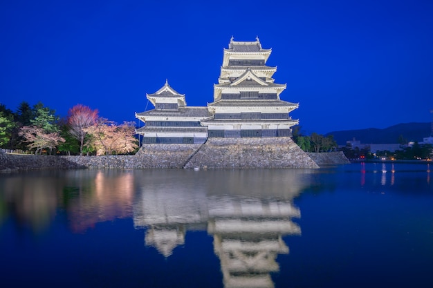 Matsumoto Castle at night in Matsumoto city, Japan