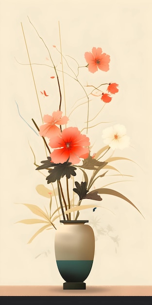 Мацумото Сёдзи Японская икебана Цветочная композиция Иллюстрация минимализм