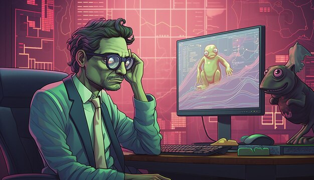 Photo matt furie drawing a sad crypto trader