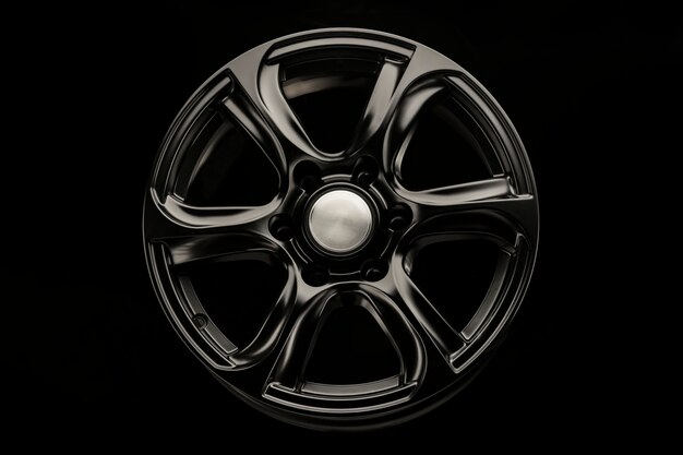 Matte black alloy wheel, close-up front view