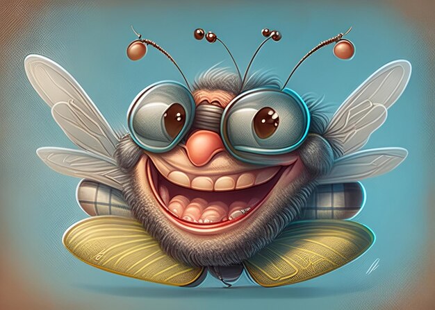 Photo matte caricature image of of a smiling happy fly portrait