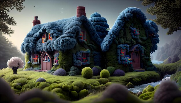 Matte painting of Cottage in a forest