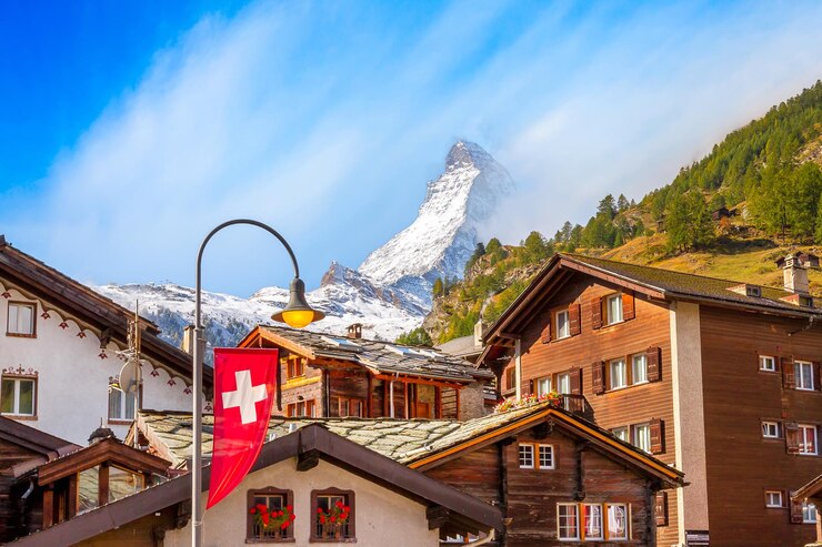 Foto matterhorn en zermatt huizen zwitserland