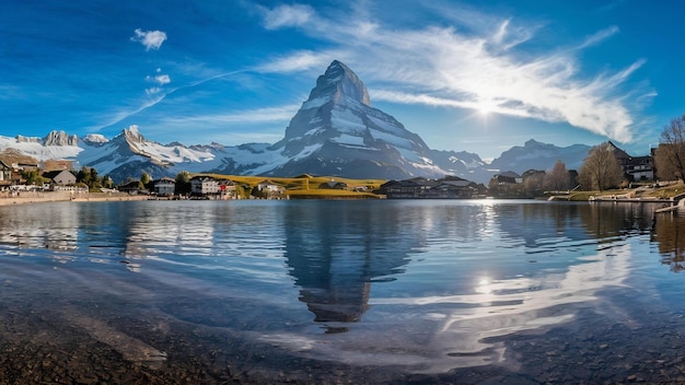 Photo matterhorn with stellisee lake in zermatt