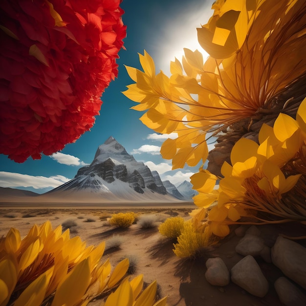 Matterhorn and yellow flowers in the desert ai generated