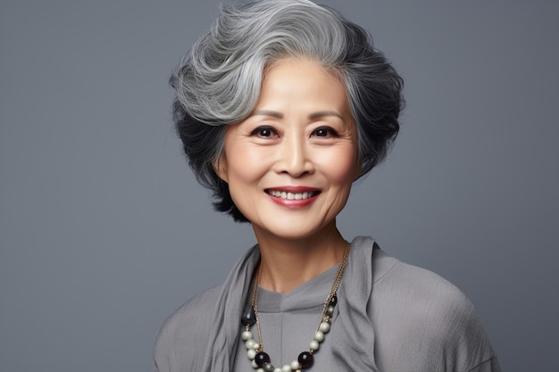 Mature adult hair attractive face smile looking portrait female happiness old lady happy background senior asian white elderly one cheerful beauty person businesswoman women