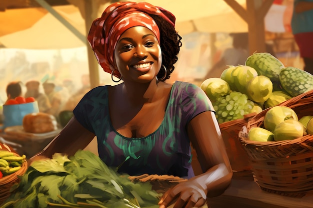 Mature African American woman shopping for fresh produce at the market