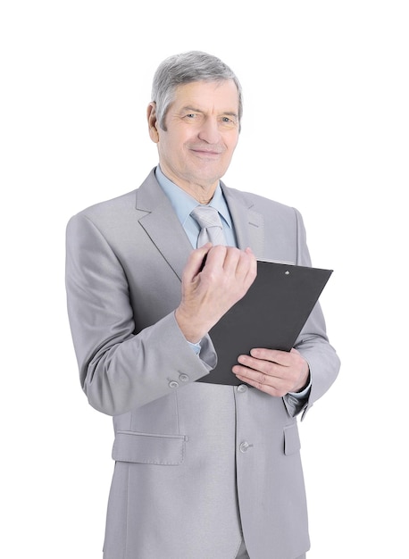 Mature businessman with documentsisolated on a white