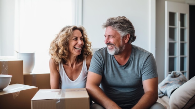 Mature couple moves in to their new home unpacking boxes and enjoying the time together unsplash