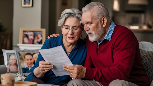 Mature couple reading financial document