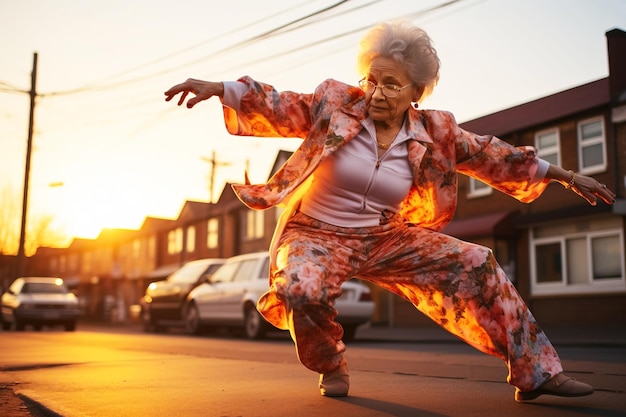 Mature elderly woman pensioner smiling happily doing sports lifestyle for health