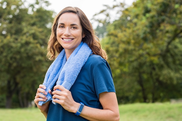 Mature fitness woman smiling