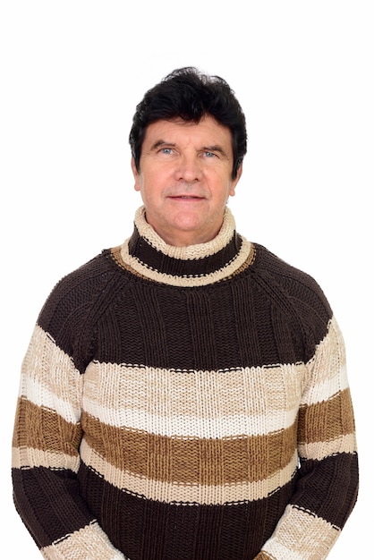  mature handsome man ready for winter isolated against white wall