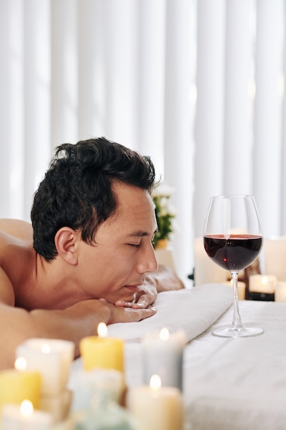 Mature man enjoying spa day