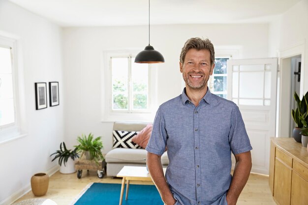 Mature man at home, looking confidet