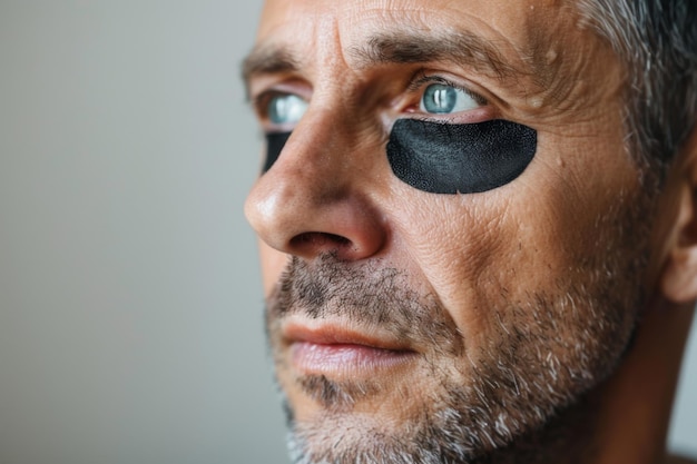 Mature man with eye patches in luxurious skincare setting ai created