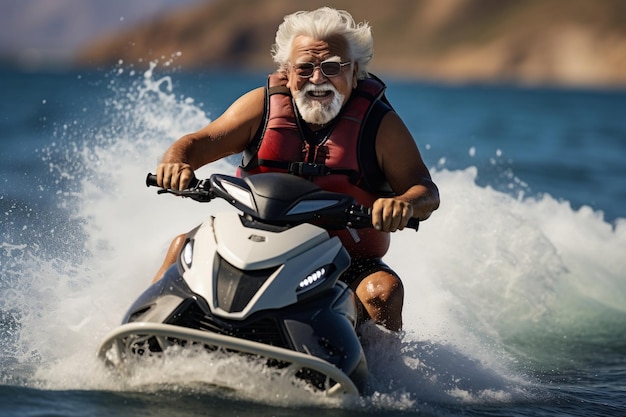 Mature Senior Man on Jet Ski