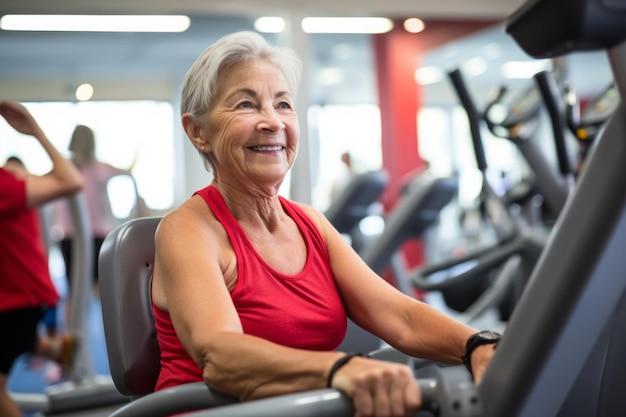 Mature senior woman at gym