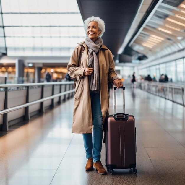 Mature woman in the airport with luggage