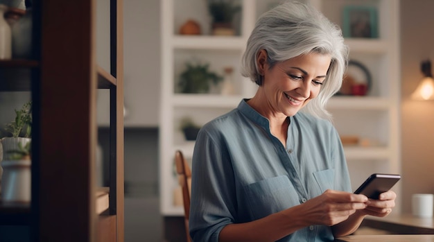 Mature woman chatting with family