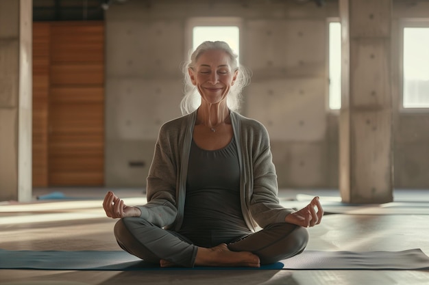 Mature Woman Enjoying Meditation and Yoga Practice