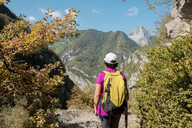 Mature woman hiker in mountains