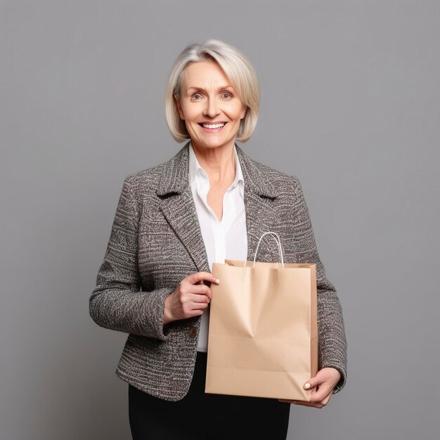 mature woman holding shopping bags