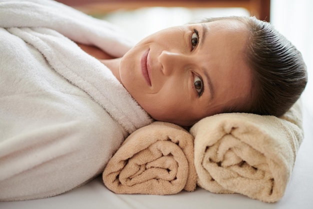 Mature Woman Resting in Spa Salon