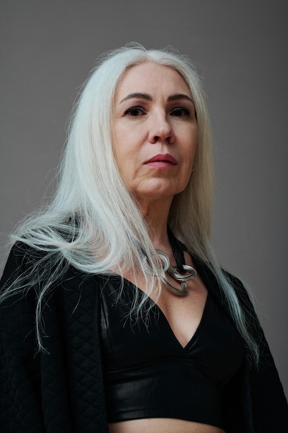 Mature Woman With Long Gray Hair