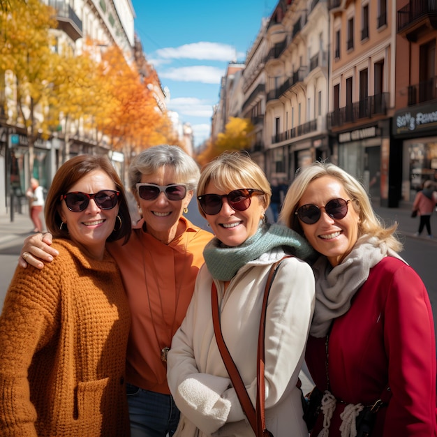 Mature women sightseeing through the streets in autumn