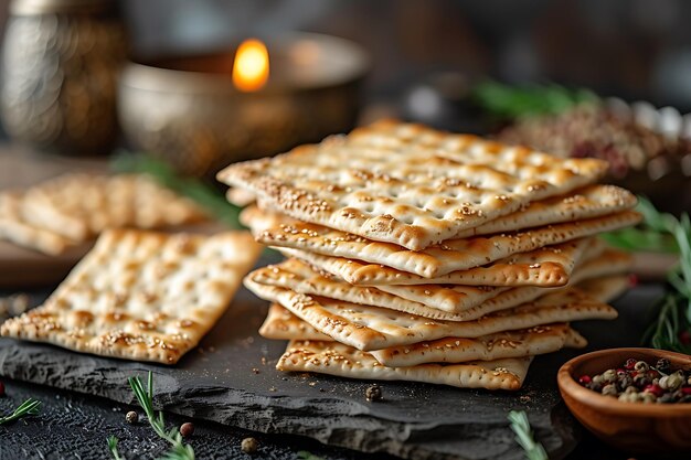 Foto matzah joods feestbrood en glas wijn pascha viering concept ai gegenereerd