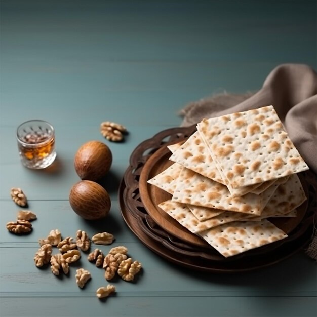 Foto matzah traditioneel ritueel joods brood en noten