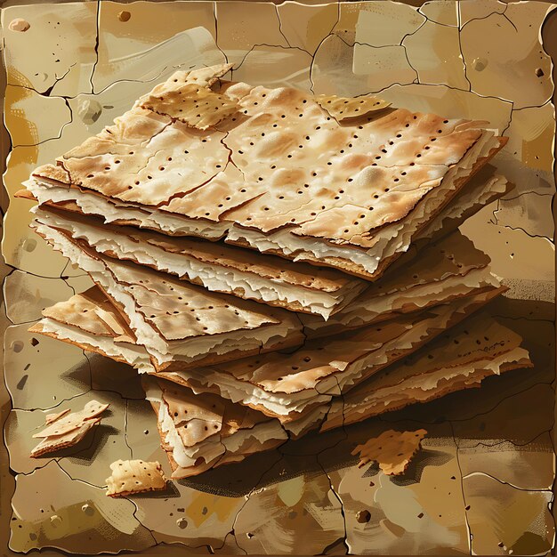 Matzah with Texture of Cracked Pottery Weathered Collage Effect 일러스트레이션 트렌드 배경 장식