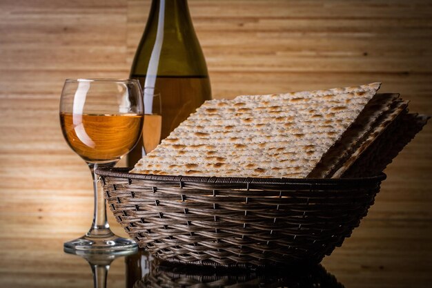 Matzahs. Jewish passover matzah and wine isolated